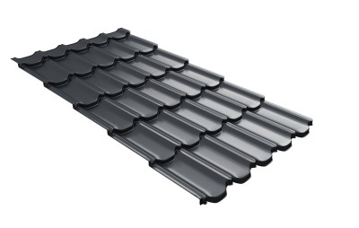 Металлочерепица квинта плюс с 3D резом 0,5 Satin RAL 7024 мокрый асфальт